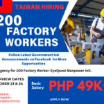 Hiring 200 Factory Workers in Taiwan