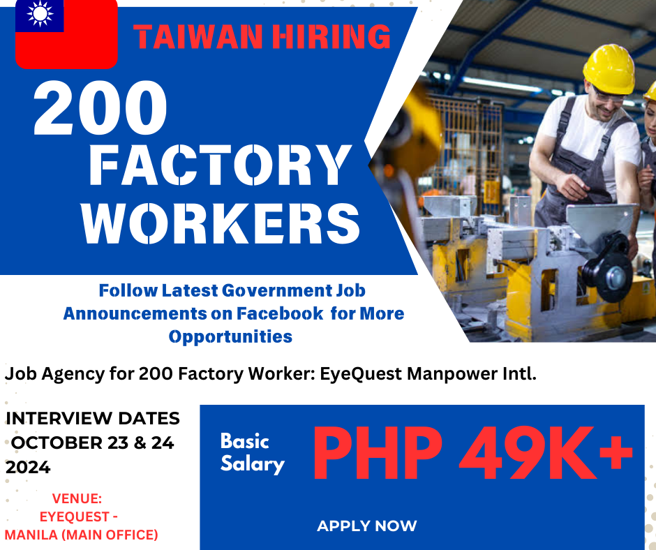 Hiring 200 Factory Workers in Taiwan